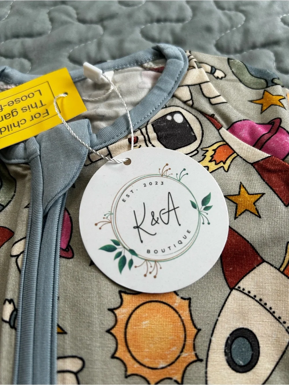 Kids Space Rocket Zip Pajamas - Gray with Multicolor Prints